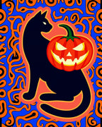 Spooky Black Cat Halloween Pumpkin Rug