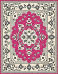 Vibrant Pink Floral Medallion Scrollwork Rug
