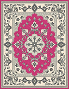 Vibrant Pink Floral Medallion Scrollwork Rug