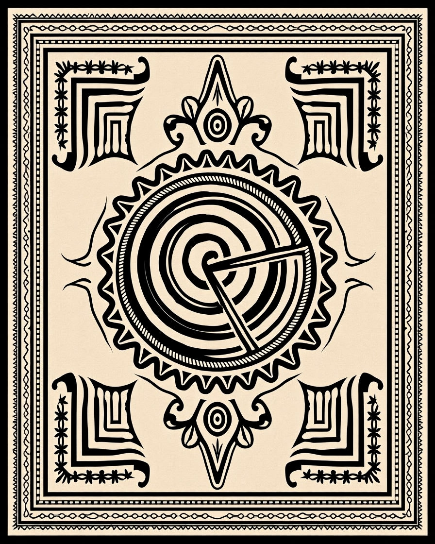 Tribal Sun Medallion Black Cream Rug