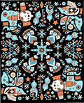 Playful Whimsical Figures Blue Orange Rug