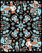 Playful Whimsical Figures Blue Orange Rug