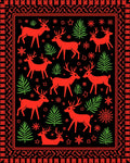 Red Deer And Green Pine Scene Rug
