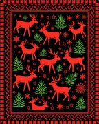 Red Deer And Green Pine Scene Rug