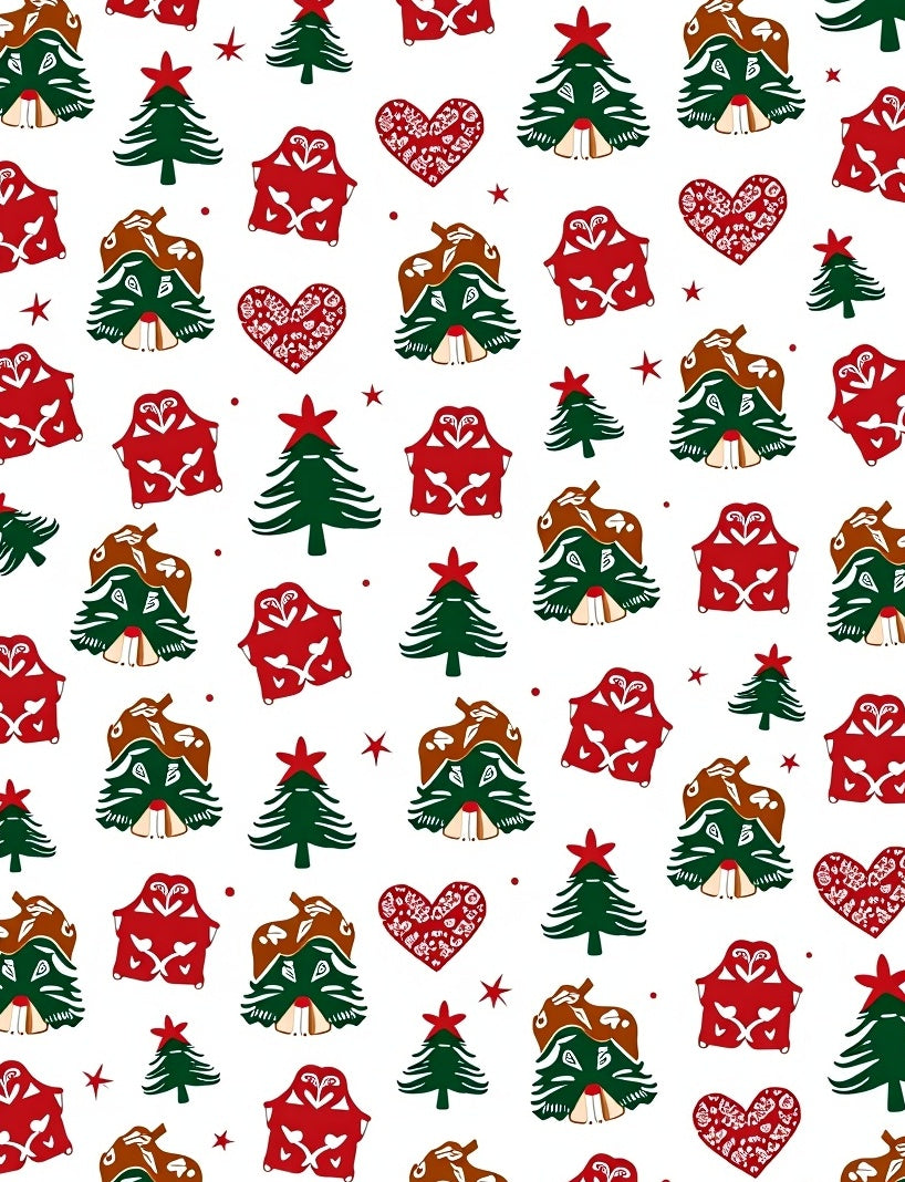 Festive Red Green Whimsical Holiday Trees Rug
