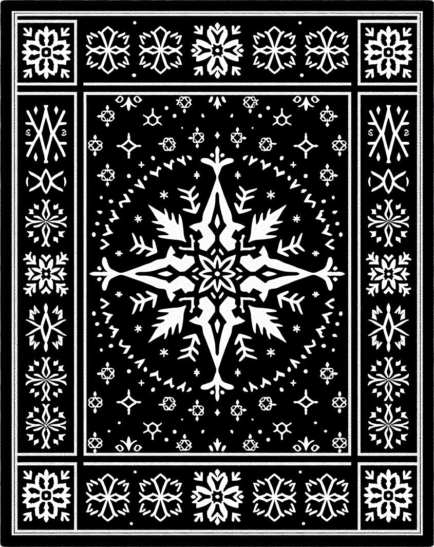 Black White Snowflake Medallion Rug