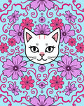 Whimsical White Cat Pink Floral Swirl Rug