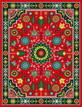 Bold Red Green Yellow Floral Medallion Rug