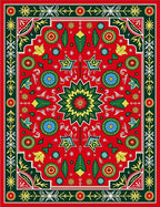 Bold Red Green Yellow Floral Medallion Rug