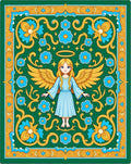 Golden Winged Angel Blue Floral Border Rug