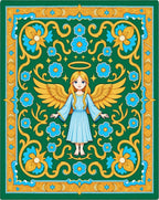 Golden Winged Angel Blue Floral Border Rug