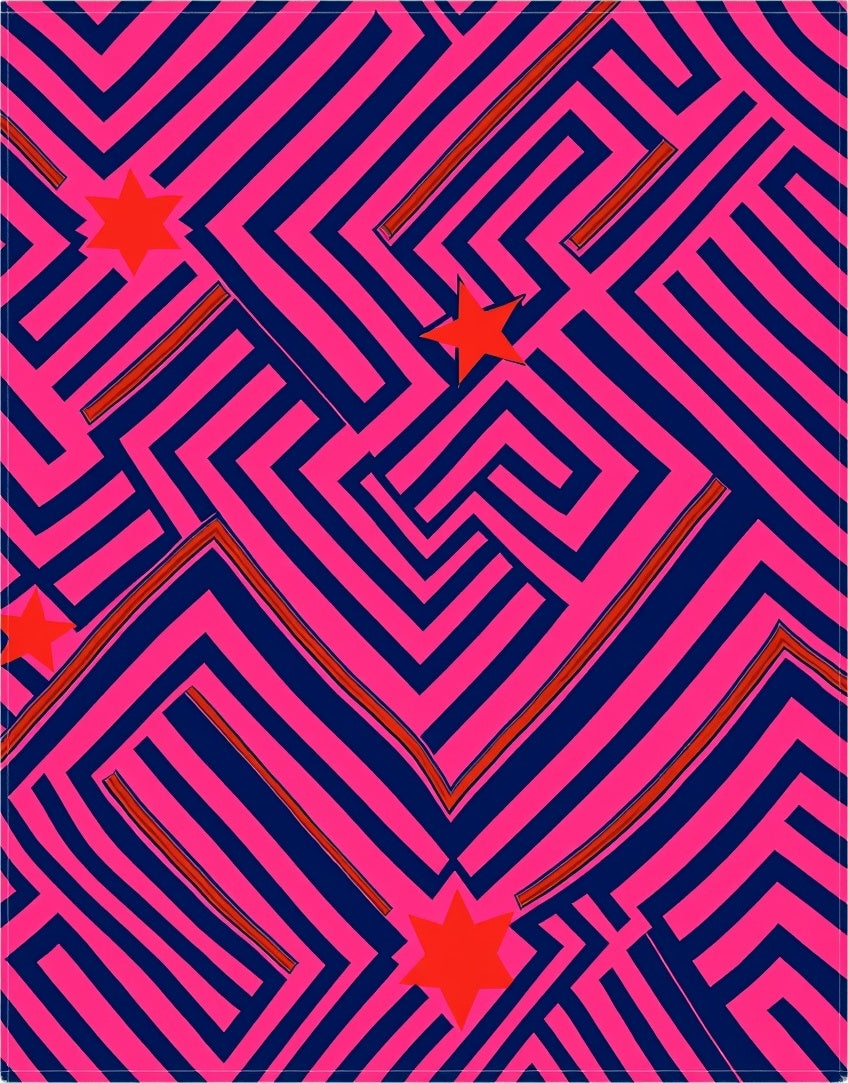 Vibrant Pink Navy Maze Stars Rug