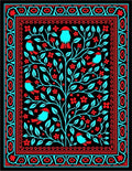 Bold Cyan Birds Red Flowers Tree Rug