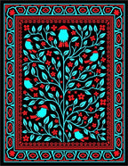 Bold Cyan Birds Red Flowers Tree Rug