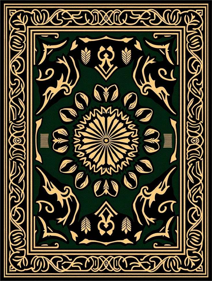 Elegant Green Gold Floral Medallion Rug