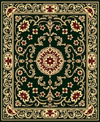 Deep Green Maroon Floral Medallion Rug