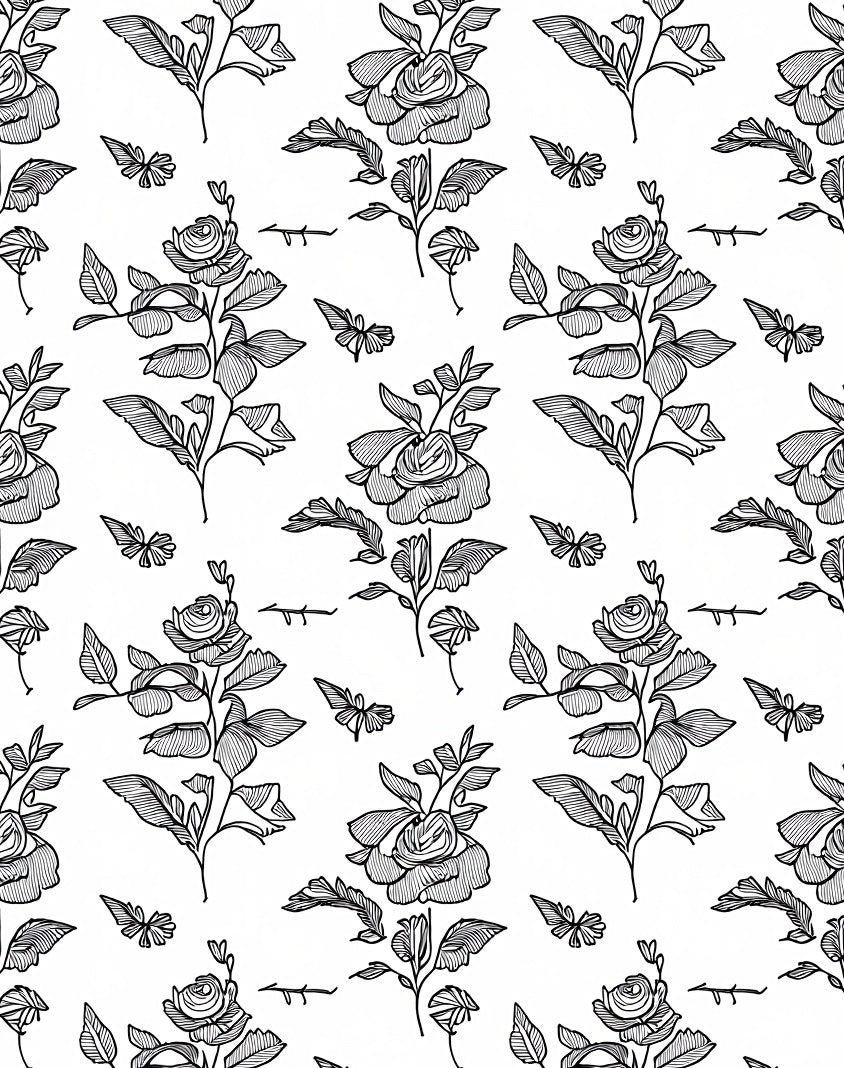 Classic Black White Rose Butterfly Garden Rug