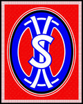 Red and Blue Oval Monogram Emblem Rug
