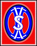 Red and Blue Oval Monogram Emblem Rug