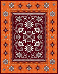 Crimson White Floral Starburst Border Rug