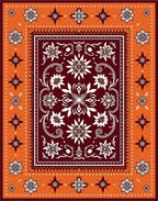 Crimson White Floral Starburst Border Rug