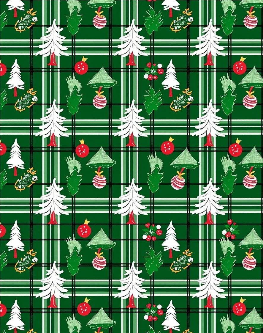 Green Plaid Christmas Tree Ornament Trio Rug