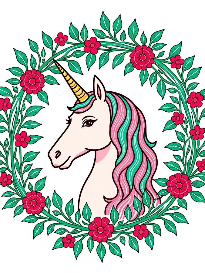 Enchanted Unicorn Floral Wreath Rug