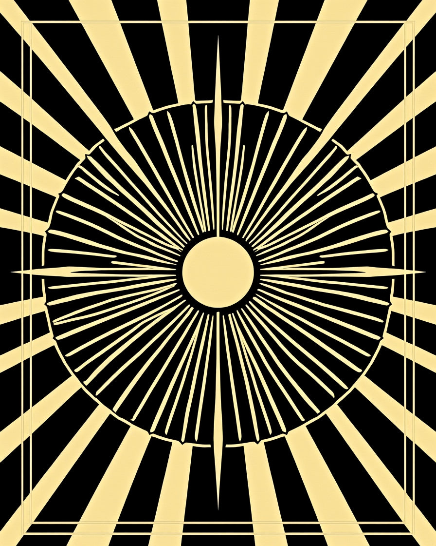 Golden Black Sunburst Rays Rug