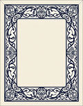 Dark Blue Ornate Scrollwork Border Rug
