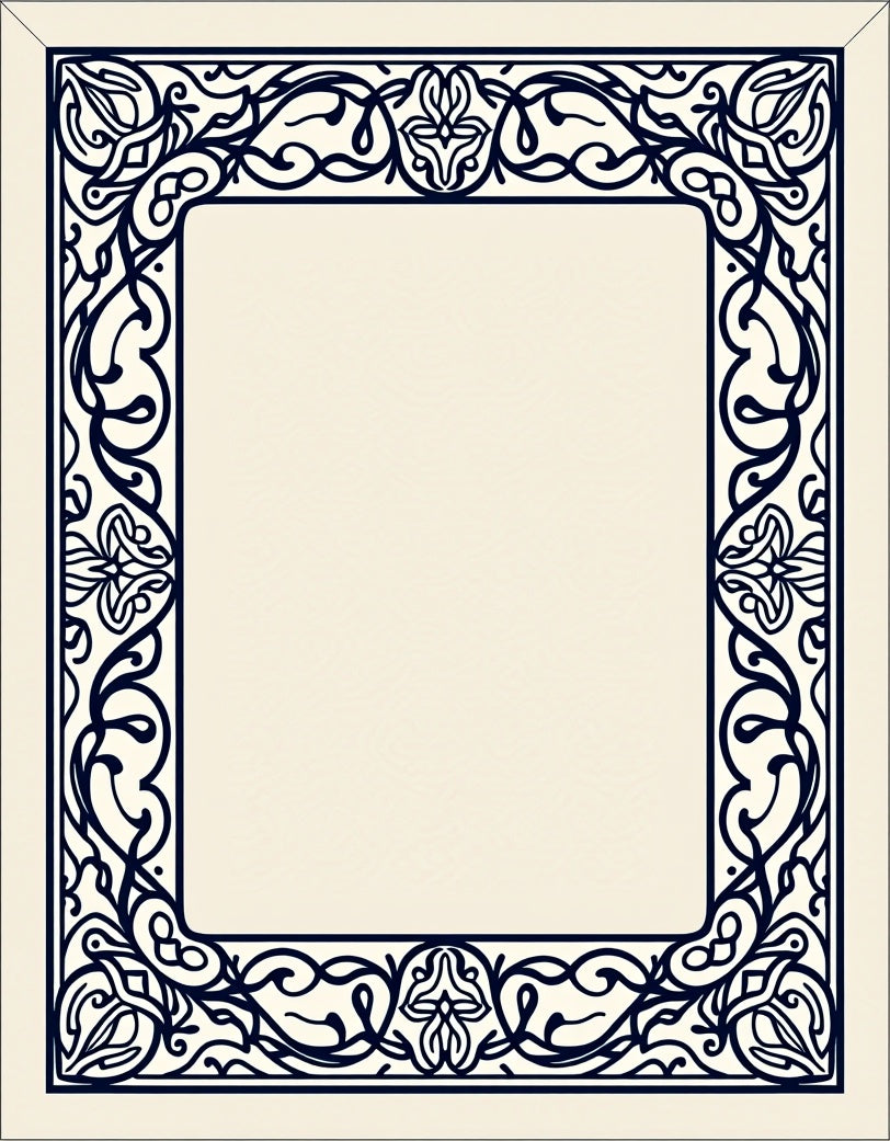 Dark Blue Ornate Scrollwork Border Rug
