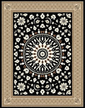 Floral Medallion Cream Black Border Rug