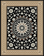 Floral Medallion Cream Black Border Rug
