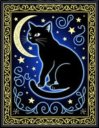 Cosmic Black Cat Moon Night Rug