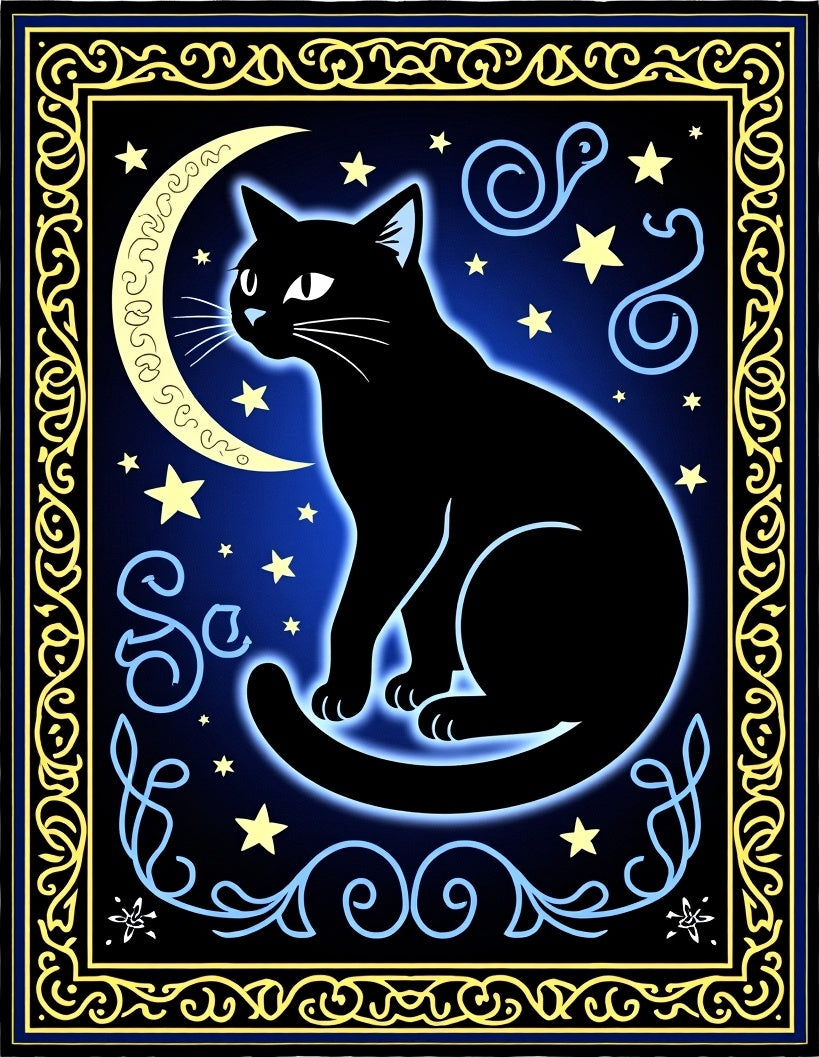 Cosmic Black Cat Moon Night Rug