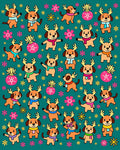 Whimsical Dog Reindeer Christmas Floral Rug