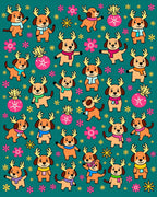 Whimsical Dog Reindeer Christmas Floral Rug