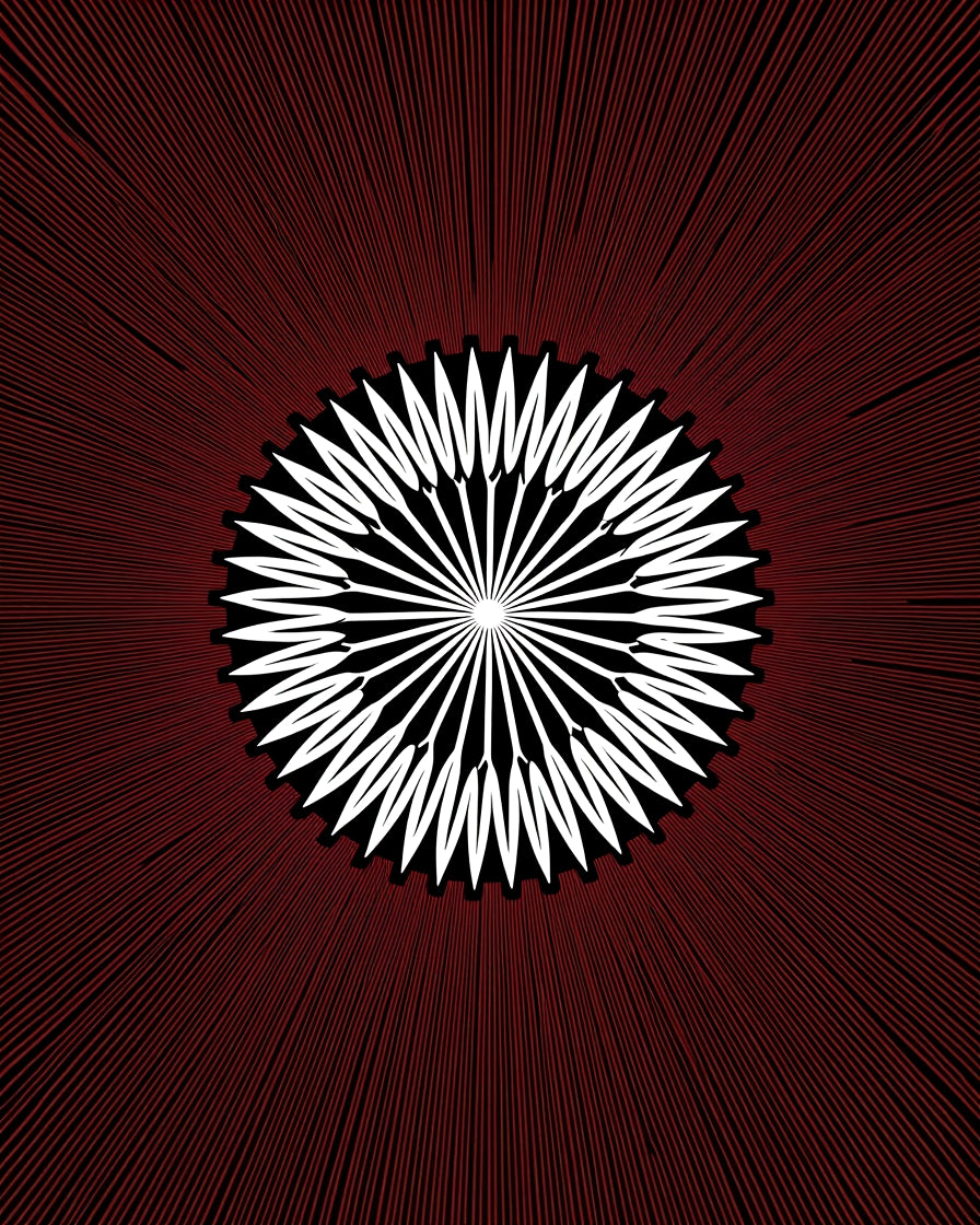 Crimson Radial Burst Flower Rug