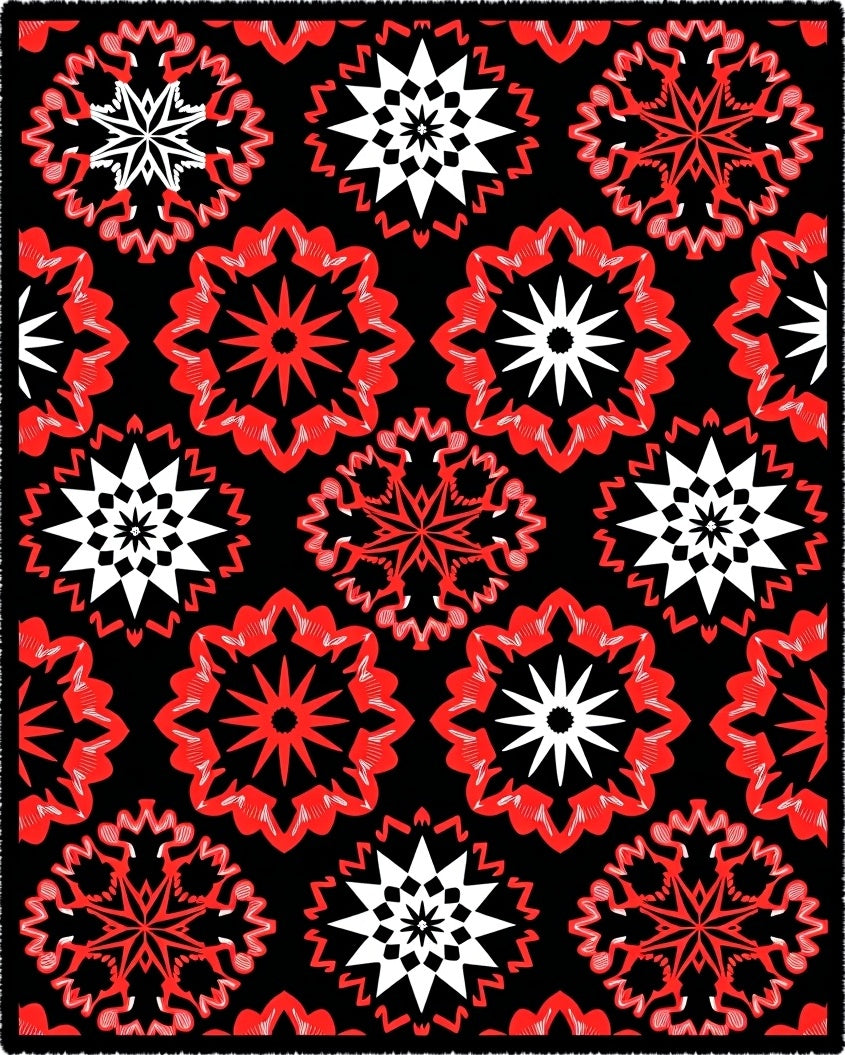 Bold Red and White Starburst Medallions Rug