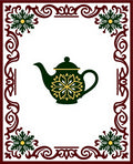 Ornate Teapot Green Gold Border Rug
