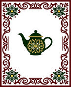 Ornate Teapot Green Gold Border Rug