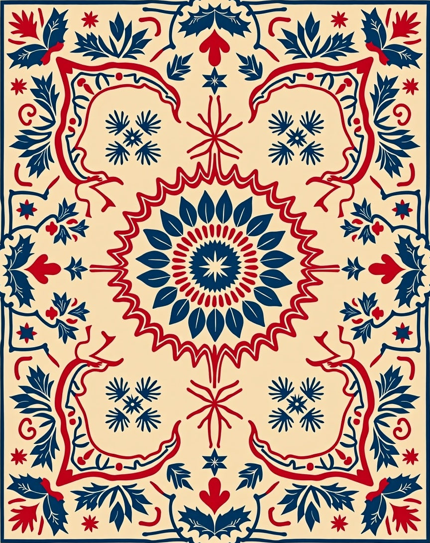 Crimson Navy Laurel Medallion Rug