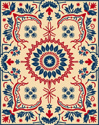 Crimson Navy Laurel Medallion Rug