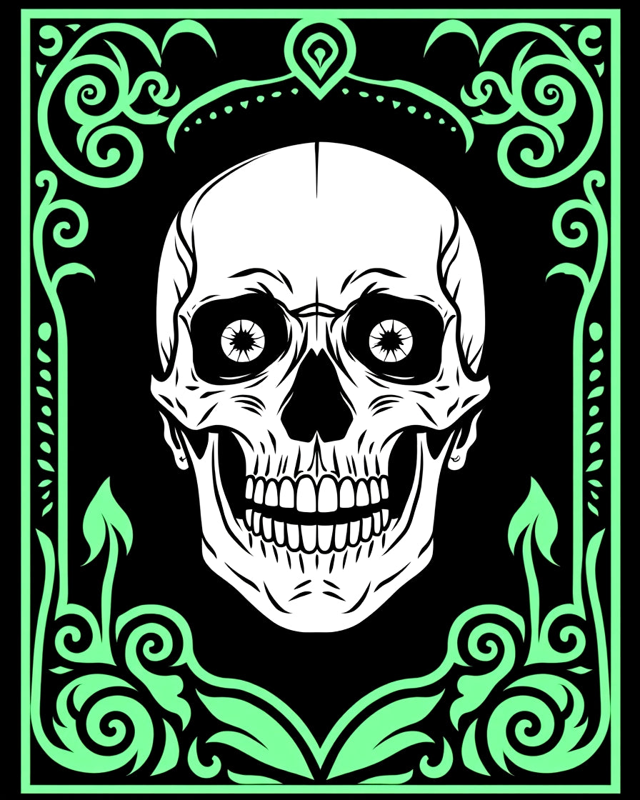 Mint Skull Gothic Border Rug