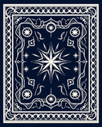 Elegant Navy Starburst Celestial Emblem Rug