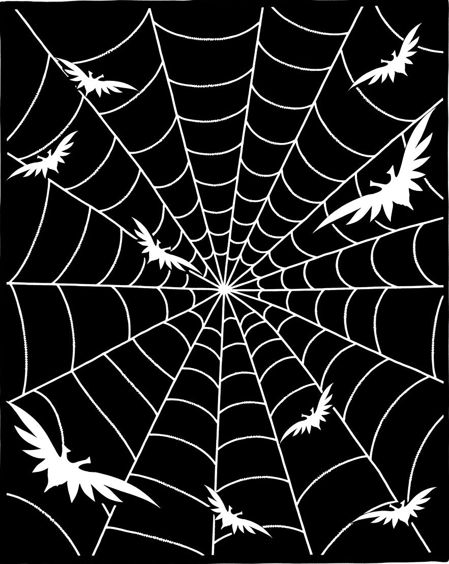 Black Bat Spiderweb Graphic Rug