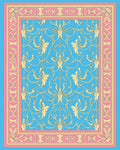 Baroque Gold Blue Pink Medallion Border Rug