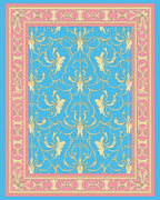 Baroque Gold Blue Pink Medallion Border Rug