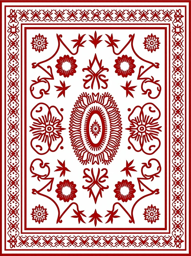 Crimson Floral Medallion Lattice Rug