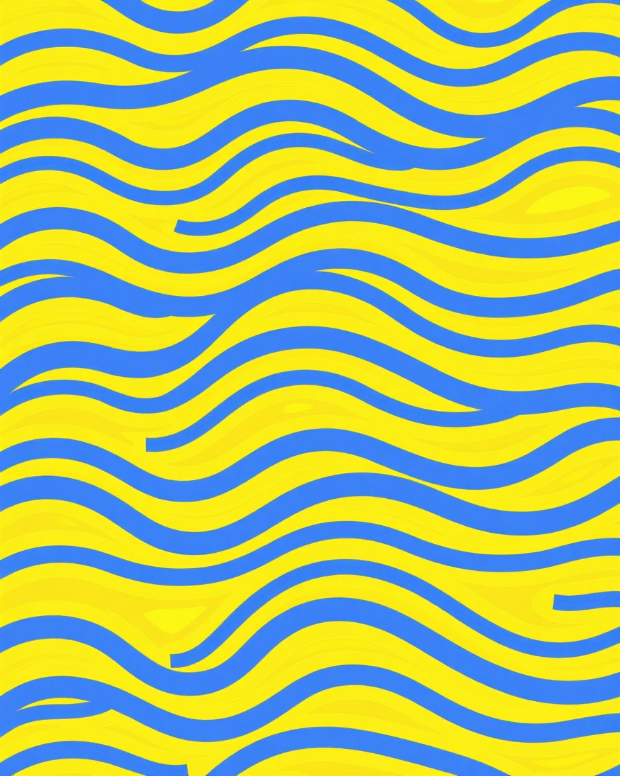 Bright Yellow Blue Wavy Stripes Rug