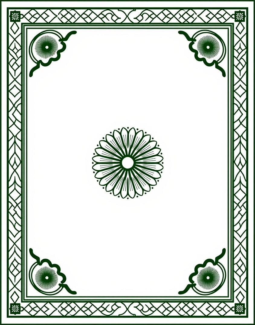 Emerald Green Floral Bordered Statement Rug
